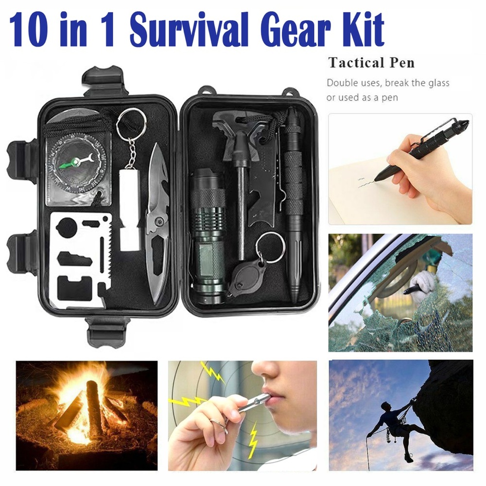 10 in 1 Survival Kit Tools Tactical Camping Emergency Outdoor Military EDC Gear
